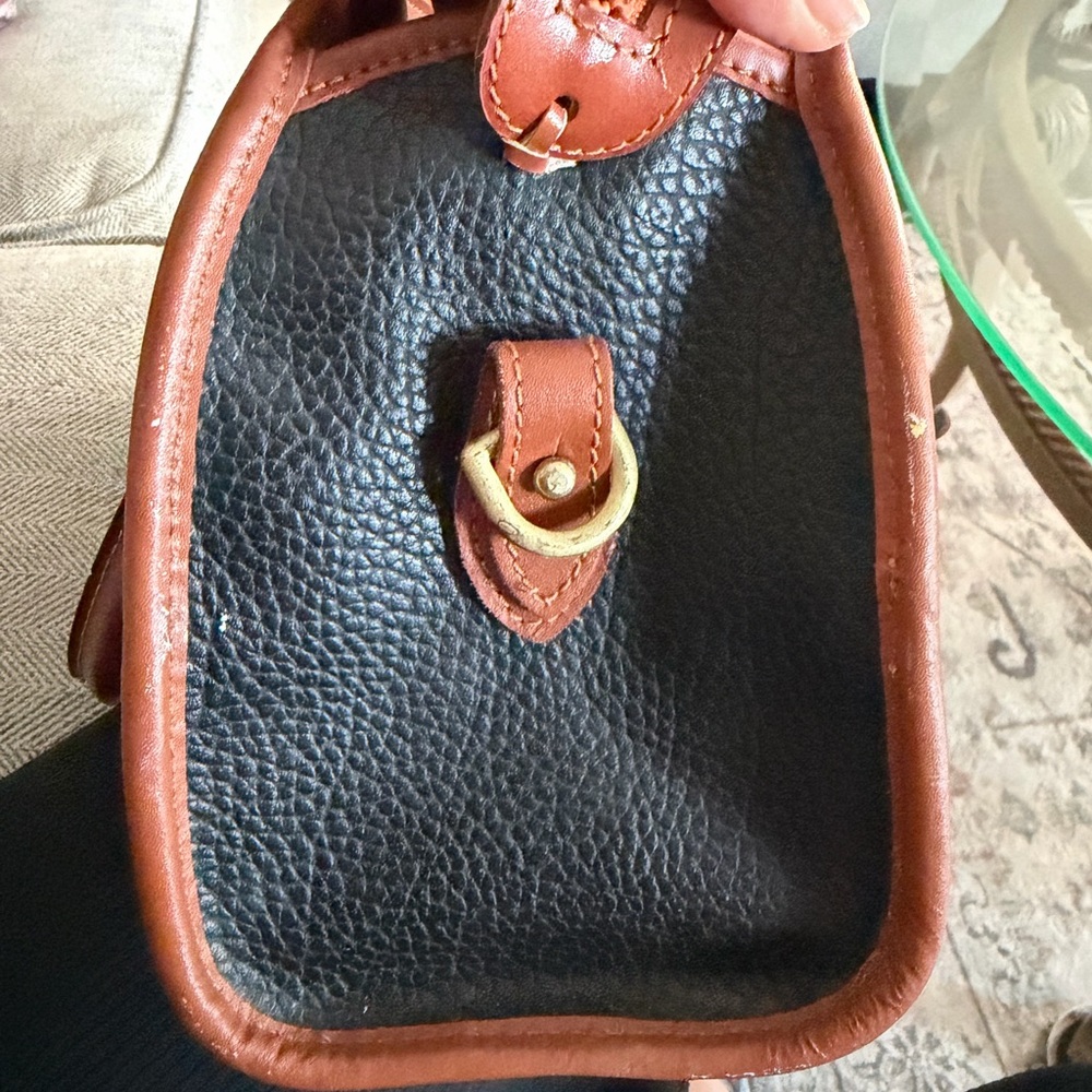Dooney & Bourke Black Pebble Leather Satchel with Brown Trim - Picture 4 of 6